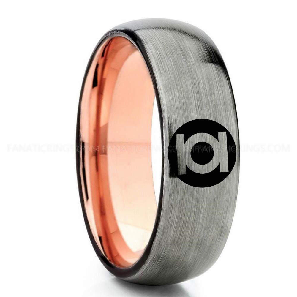 Green Lantern Silver Pink Green Lantern Ring, Green Lantern Wedding Band, Green Lantern Wedding Ring, Green Lantern Jewelry - Image 1