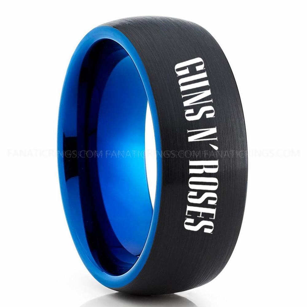 Guns & Roses Black Blue 2 Guns N' Roses Ring, Guns N' Roses Wedding Band, Guns N' Roses Wedding Ring, Guns N' Roses Jewelry - Image 1