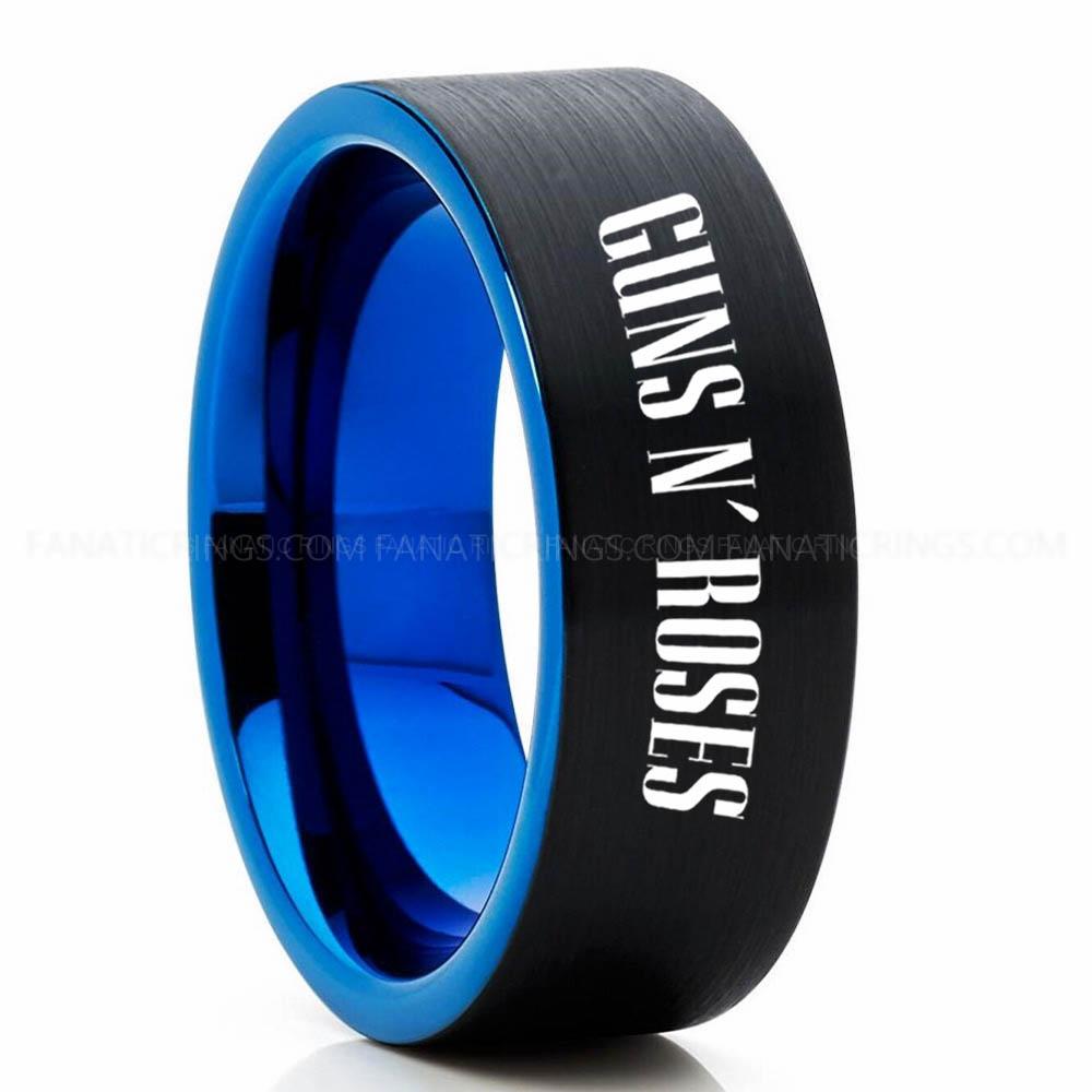 Guns & Roses Black Blue 3 Guns N' Roses Ring, Guns N' Roses Wedding Band, Guns N' Roses Wedding Ring, Guns N' Roses Jewelry - Image 1