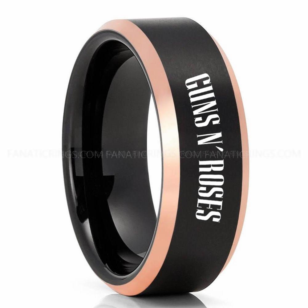 Guns & Roses Black Pink 4 Guns N' Roses Ring, Guns N' Roses Wedding Band, Guns N' Roses Wedding Ring, Guns N' Roses Jewelry - Image 1