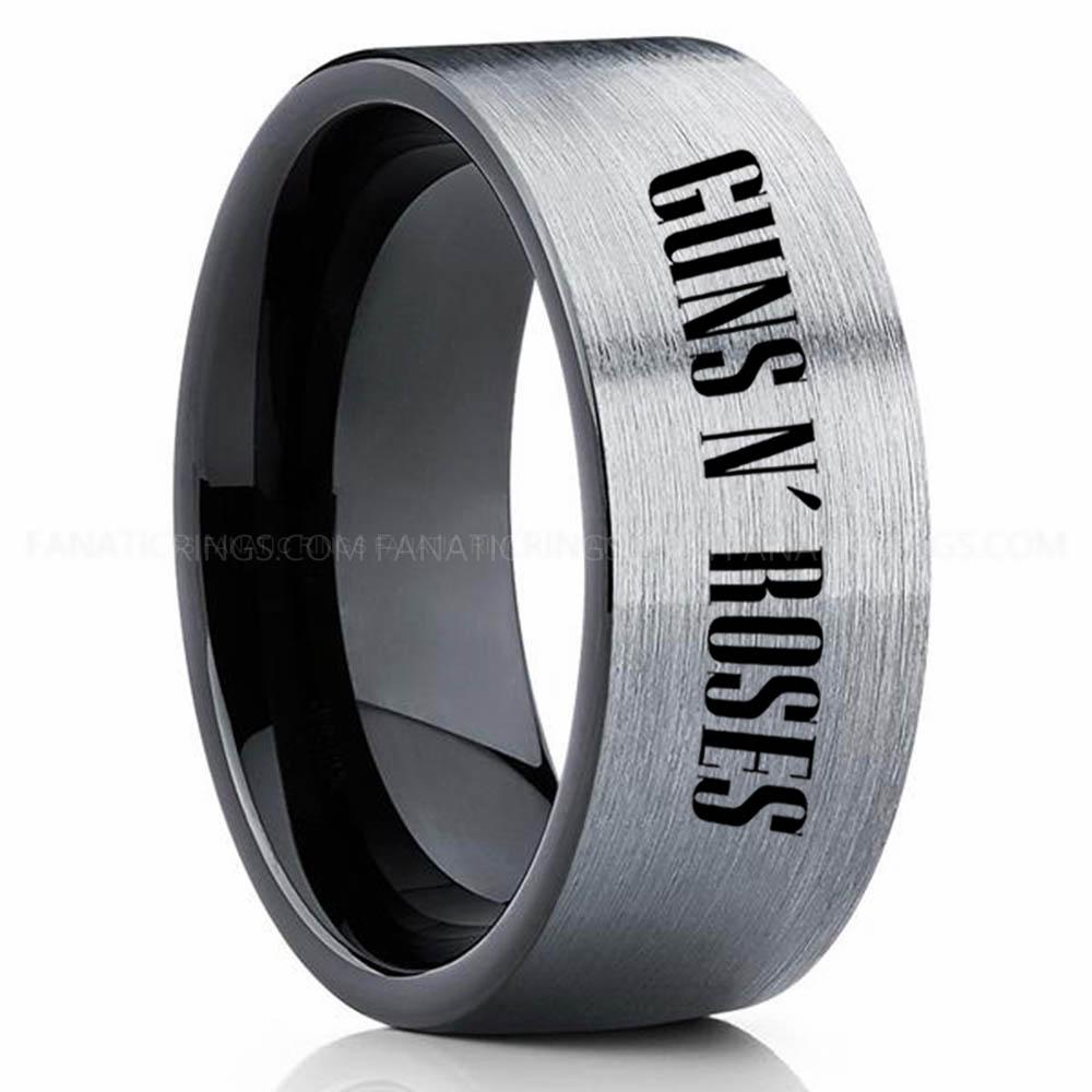 Guns & Roses Silver 2 Guns N' Roses Ring, Guns N' Roses Wedding Band, Guns N' Roses Wedding Ring, Guns N' Roses Jewelry - Image 1