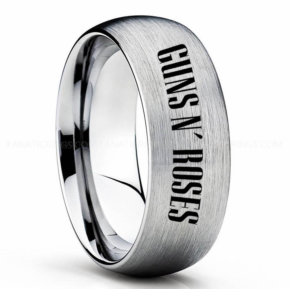 Guns & Roses Silver Guns N' Roses Ring, Guns N' Roses Wedding Band, Guns N' Roses Wedding Ring, Guns N' Roses Jewelry - Image 1