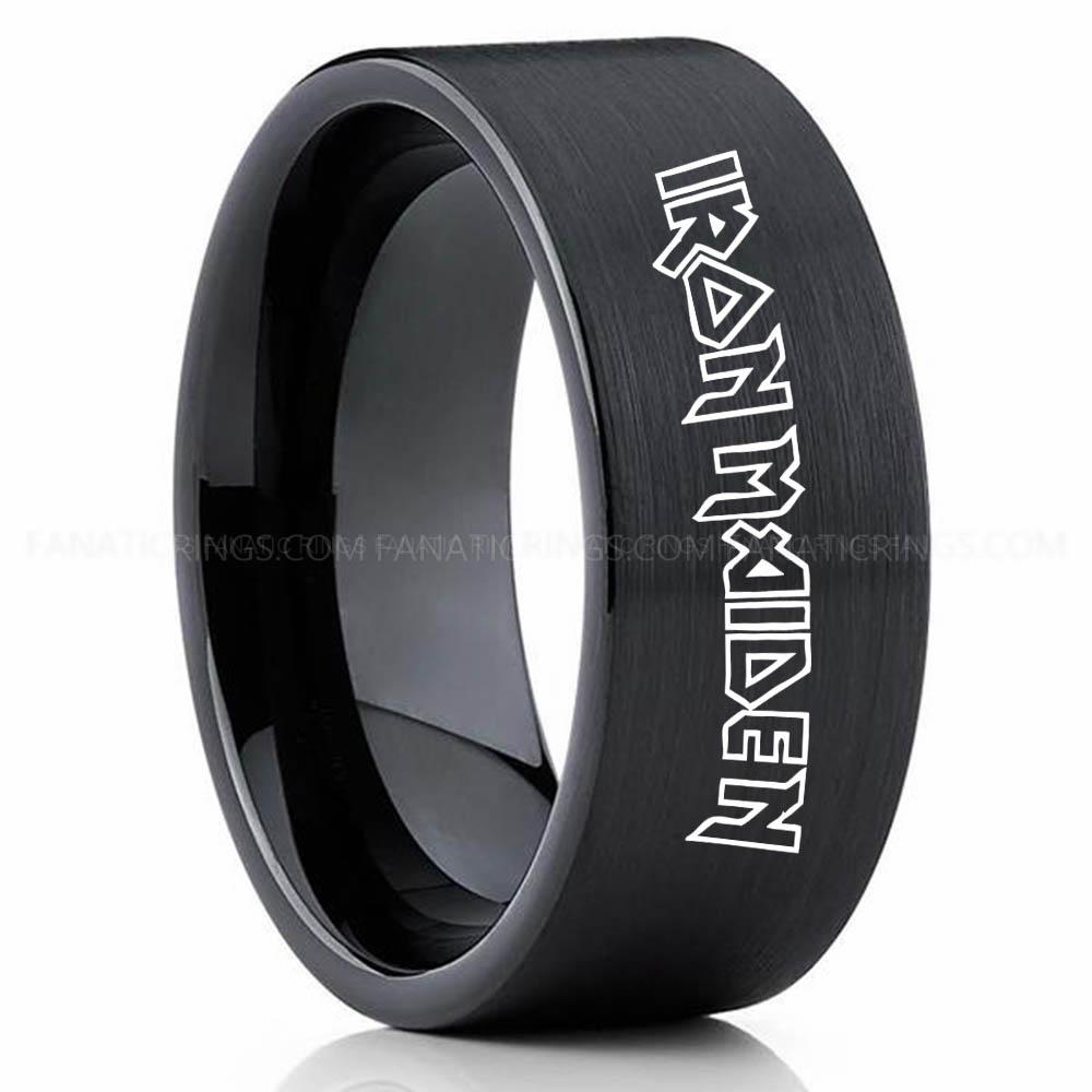 Iron Maiden Black 2 Iron Maiden Ring, Iron Maiden Wedding Band, Iron Maiden Wedding Ring, Heavy Metal Jewelry - Image 1