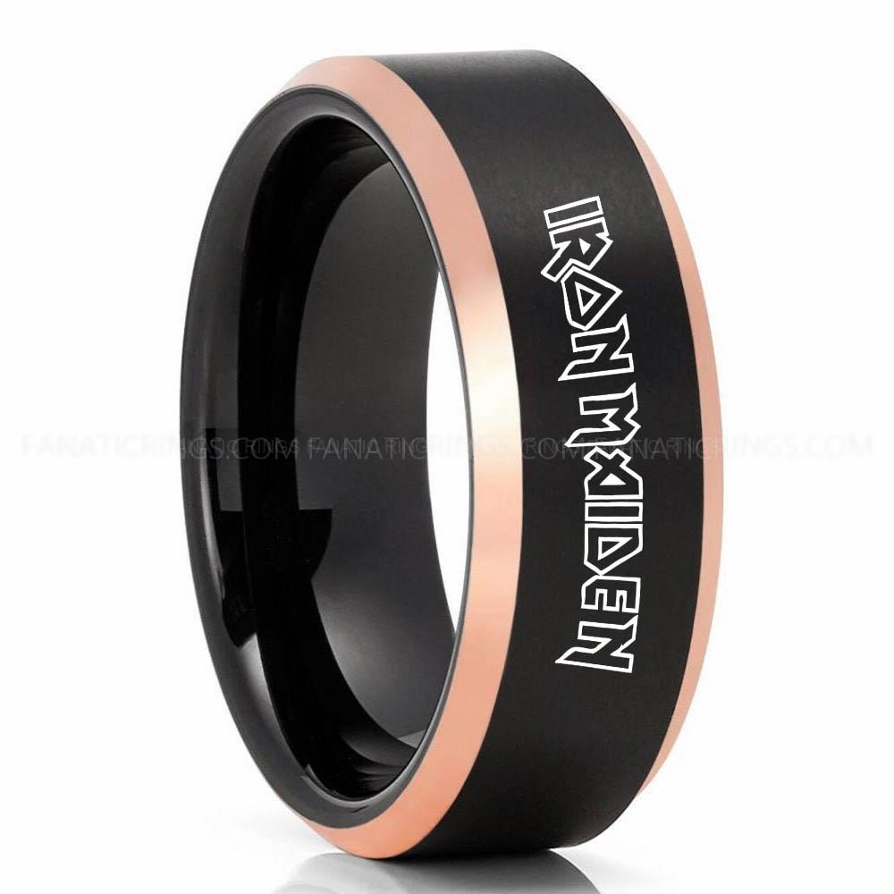 Iron Maiden Black Pink 4 Iron Maiden Ring, Iron Maiden Wedding Band, Iron Maiden Wedding Ring, Heavy Metal Jewelry - Image 1