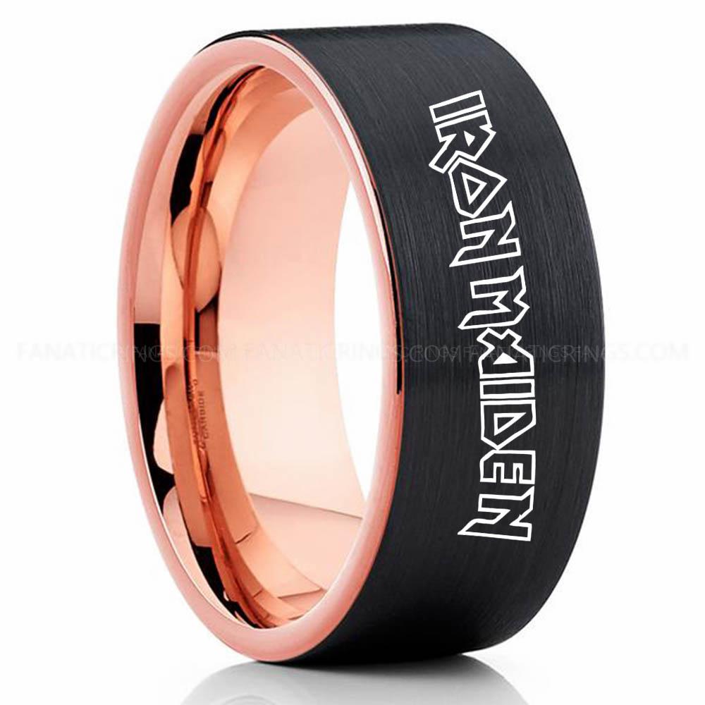 Iron Maiden Black Pink Iron Maiden Ring, Iron Maiden Wedding Band, Iron Maiden Wedding Ring, Heavy Metal Jewelry - Image 1