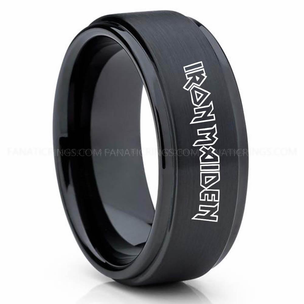 Iron Maiden Black Iron Maiden Ring, Iron Maiden Wedding Band, Iron Maiden Wedding Ring, Heavy Metal Jewelry - Image 1