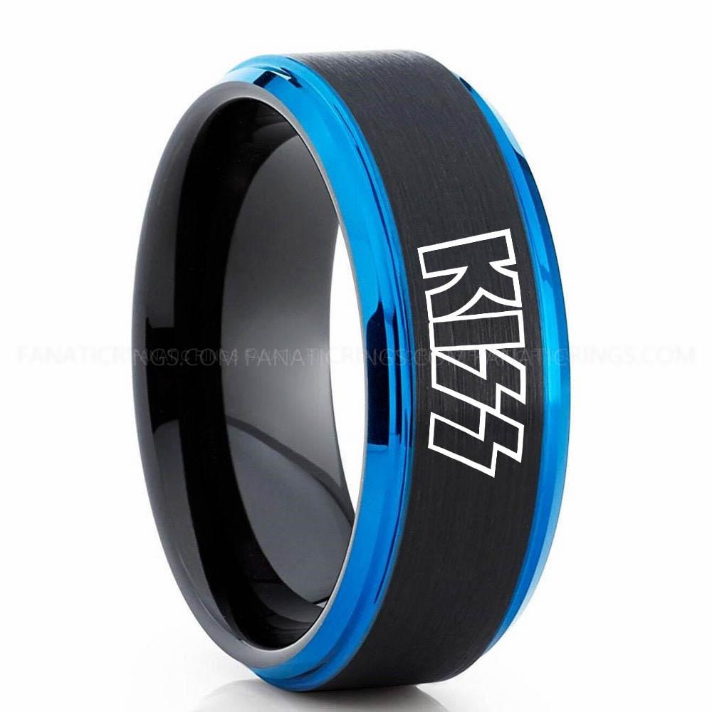 Kiss Black Blue KISS Ring, KISS Wedding Band, KISS Wedding Ring, KISS Jewelry - Image 1