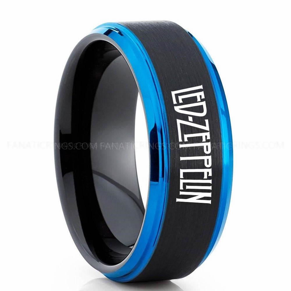 Led Zeppelin Black Blue 3 Led Zeppelin Ring, Led Zeppelin Wedding Band, Led Zeppelin Wedding Ring, Led Zeppelin Jewelry - Image 1
