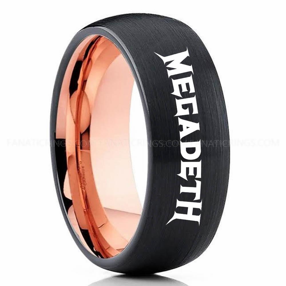 MEgadeth Black Pink 3 Megadeath Ring, Megadeath Wedding Band, Megadeath Wedding Ring, Heavy Metal Jewelry - Image 1