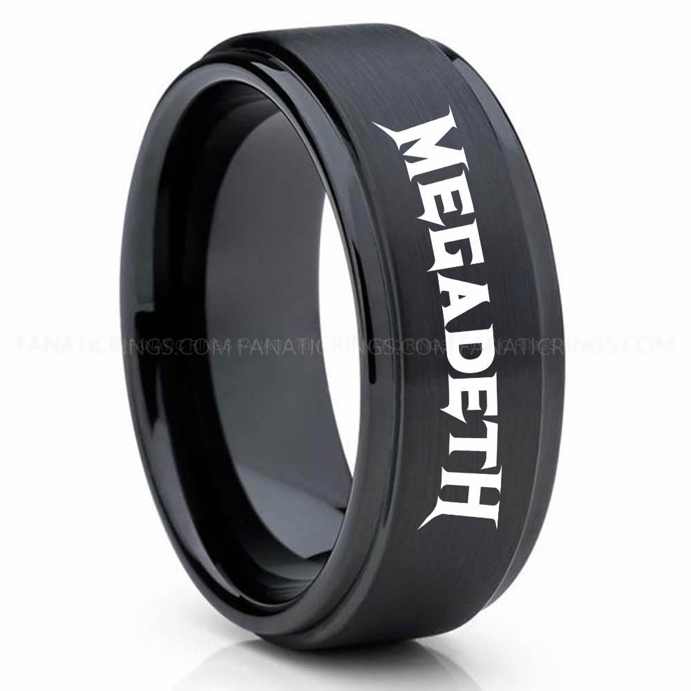 MEgadeth Black Megadeath Ring, Megadeath Wedding Band, Megadeath Wedding Ring, Heavy Metal Jewelry - Image 1