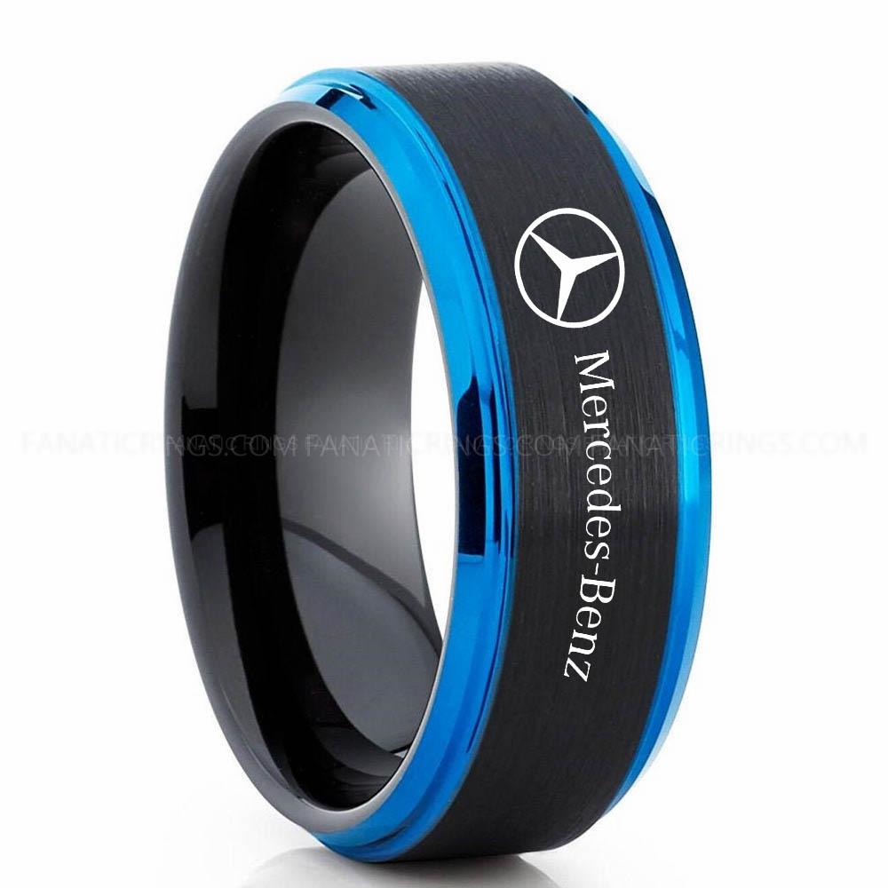 Mercedes Black Blue 3 Mercedes Ring, Mercedes Benz Wedding Ring, Mercedes Benz Wedding Ring, Mercedes Jewelry - Image 1