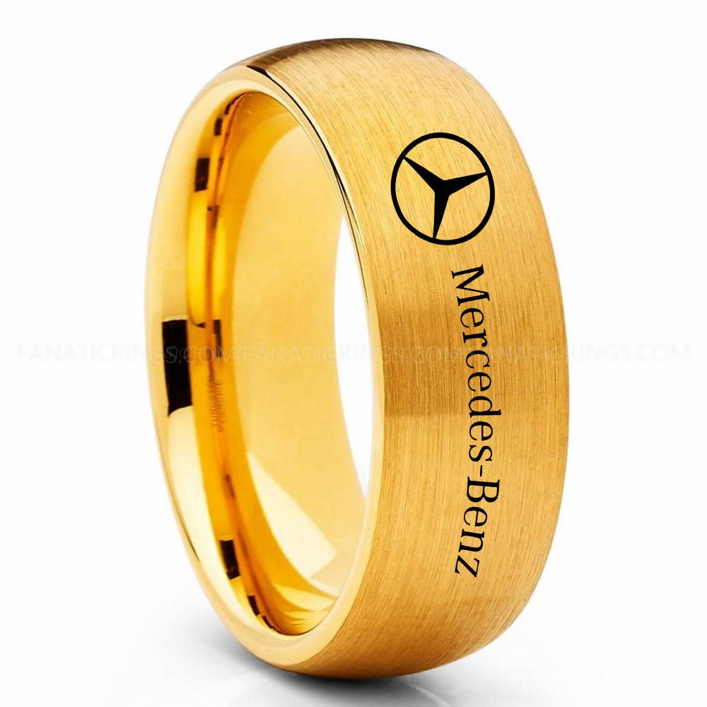 Mercedes Yellow Mercedes Ring, Gold Mercedes Ring, Gold Tungsten Ring, Mercedes Benz Wedding Ring - Image 1