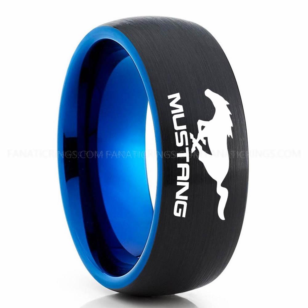 Mustang Black Blue 2 Mustang Ring, Ford Mustang Ring, Mustang Wedding Band, Mustang Wedding Ring, Ford Mustang Jewelry - Image 1