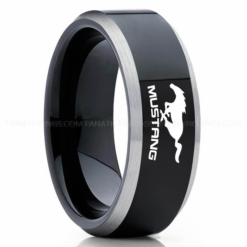 Mustang Black Silver 2 Mustang Ring, Ford Mustang Ring, Mustang Wedding Band, Mustang Wedding Ring, Ford Mustang Jewelry - Image 1