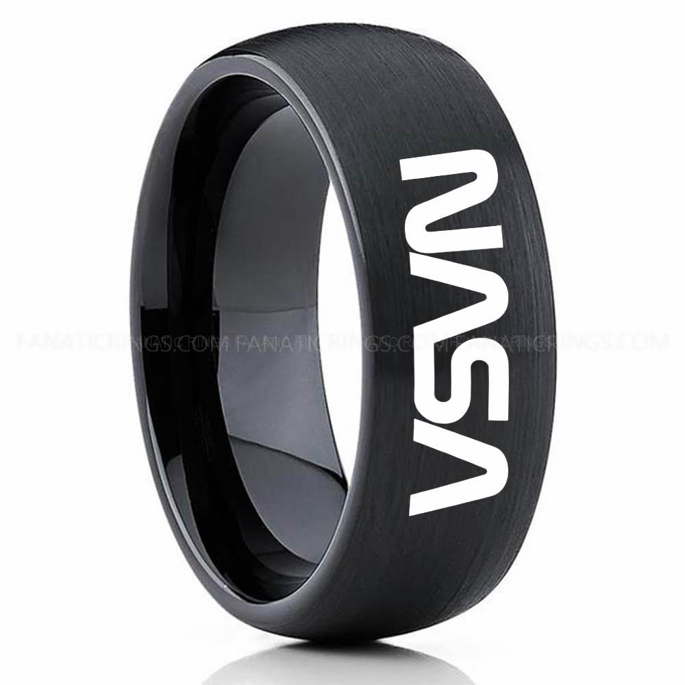 NASA Black 2 NASA Ring, NASA Wedding Band, NASA Wedding Ring, NASA Jewelry - Image 1