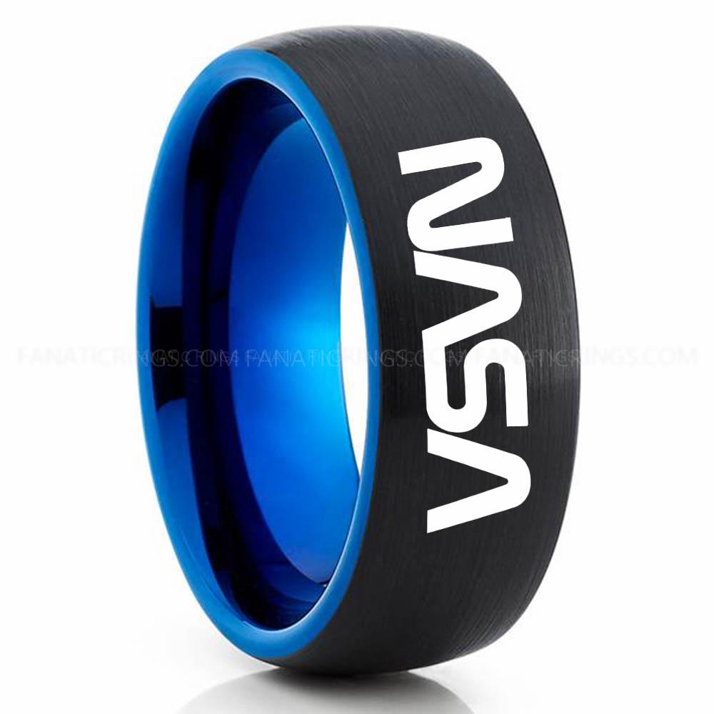 NASA Black Blue 2 NASA Ring, NASA Wedding Band, NASA Wedding Ring, NASA Jewelry - Image 1