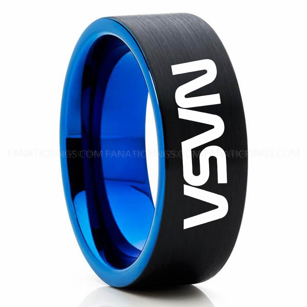 NASA Black Blue 3 NASA Ring, NASA Wedding Band, NASA Wedding Ring, NASA Jewelry - Image 1