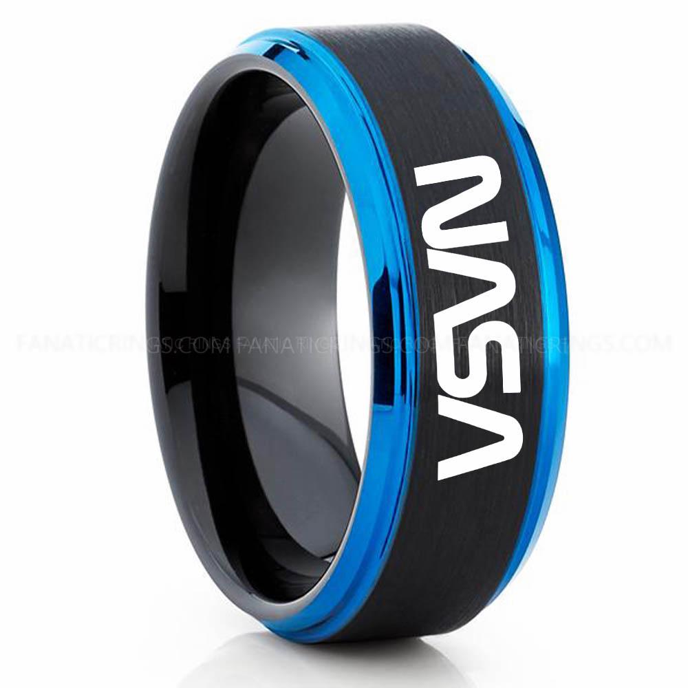 NASA Black Blue NASA Ring, NASA Wedding Band, NASA Wedding Ring, NASA Jewelry - Image 1