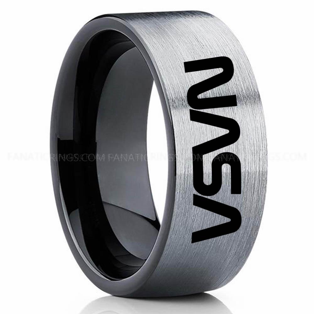 NASA Black Silver 3 NASA Ring, NASA Wedding Band, NASA Wedding Ring, NASA Jewelry - Image 1