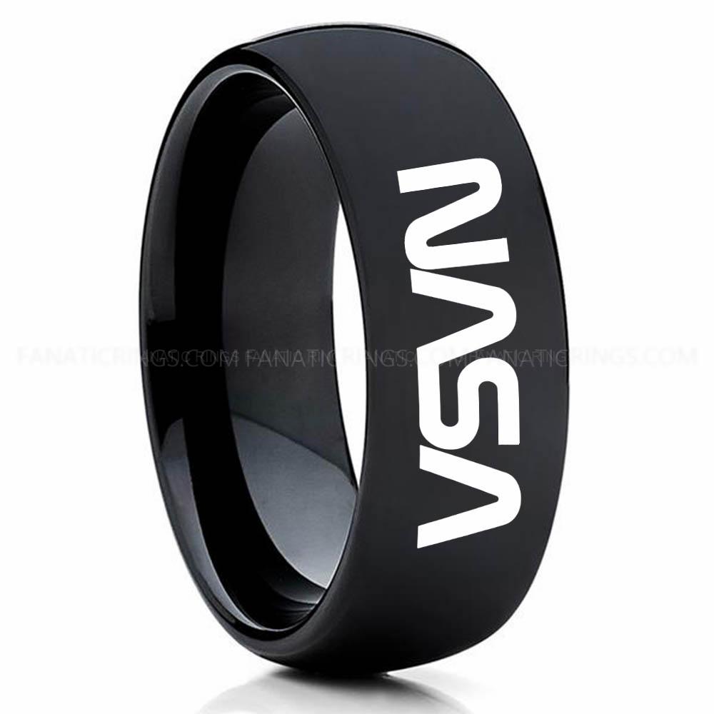 NASA Black NASA Ring, NASA Wedding Band, NASA Wedding Ring, NASA Jewelry - Image 1