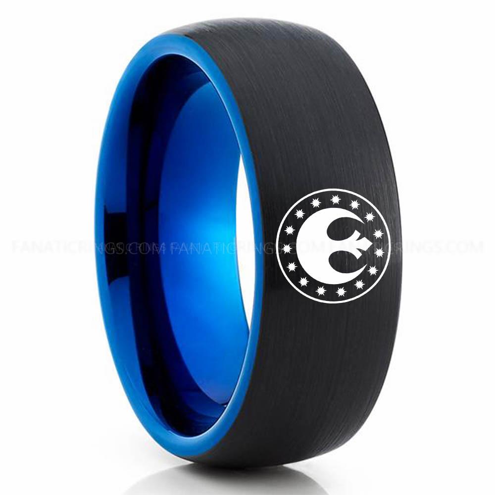 New Republic Black Blue (3) New Republic Ring, Star Wars Ring, Star Wars Wedding Band, Star Wars Wedding Ring - Image 1
