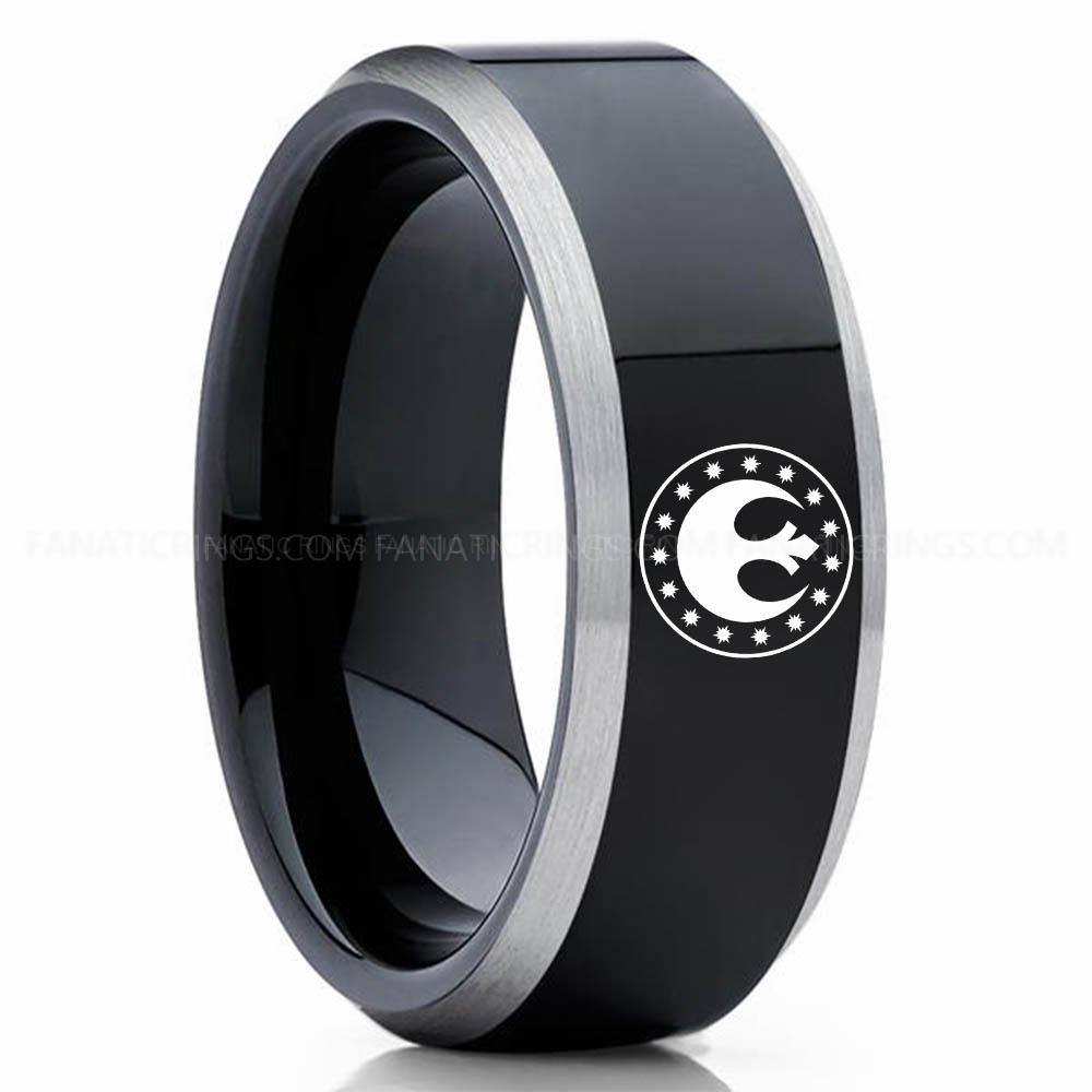 New Republic Black Silver New Republic Ring, Star Wars Ring, Star Wars Wedding Band, Star Wars Wedding Ring - Image 1