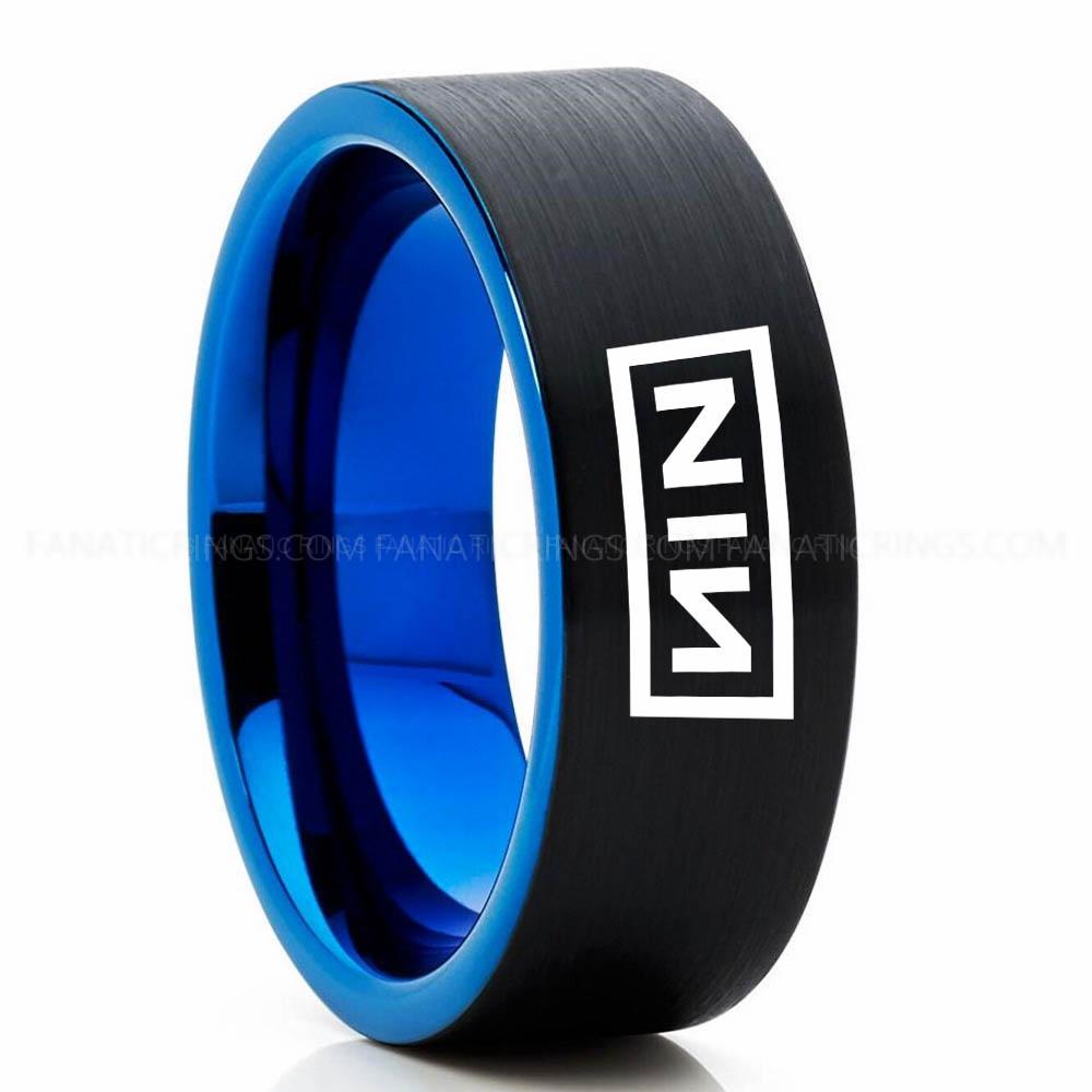 Nin Black Blue 3 Nine Inch Nails Ring, Nine Inch Nails Wedding Band, Nine Inch Nails Wedding Ring, Nine Inch Nails Jewelry - Image 1