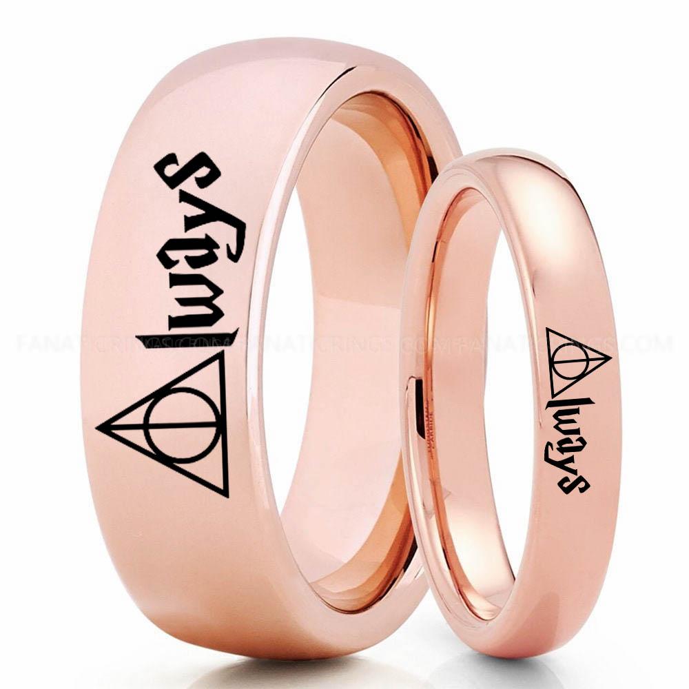 _Pink 2 Always Deathly Hallows Ring, Deathly Hallows Wedding Ring, Harry Potter Wedding Ring, Deathly Hallows Wedding Band, Harry Potter Jewelry - Image 1