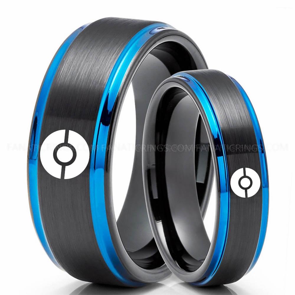 Pokemon Black Blue (2) Pokémon Rings, Couple Rings, Pokémon Wedding Bands, Pokémon Wedding Rings, Pokémon Jewelry - Image 1