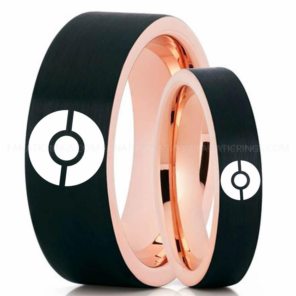 Pokemon Black Pink Pokémon Rings, Couple Rings, Pokémon Wedding Bands, Pokémon Wedding Rings, Pokémon Jewelry - Image 1