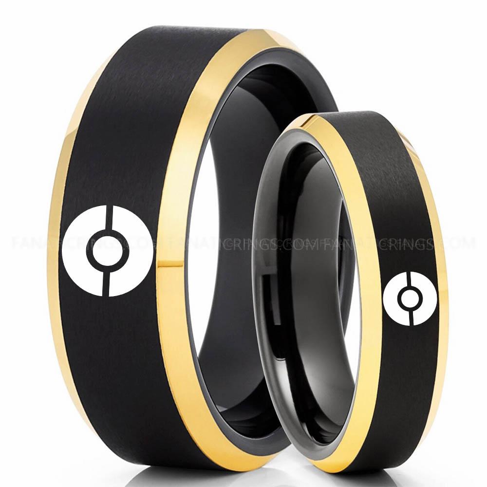 Pokemon Black Yellow (20 Pokémon Rings, Couple Rings, Pokémon Wedding Bands, Pokémon Wedding Rings, Pokémon Jewelry - Image 1