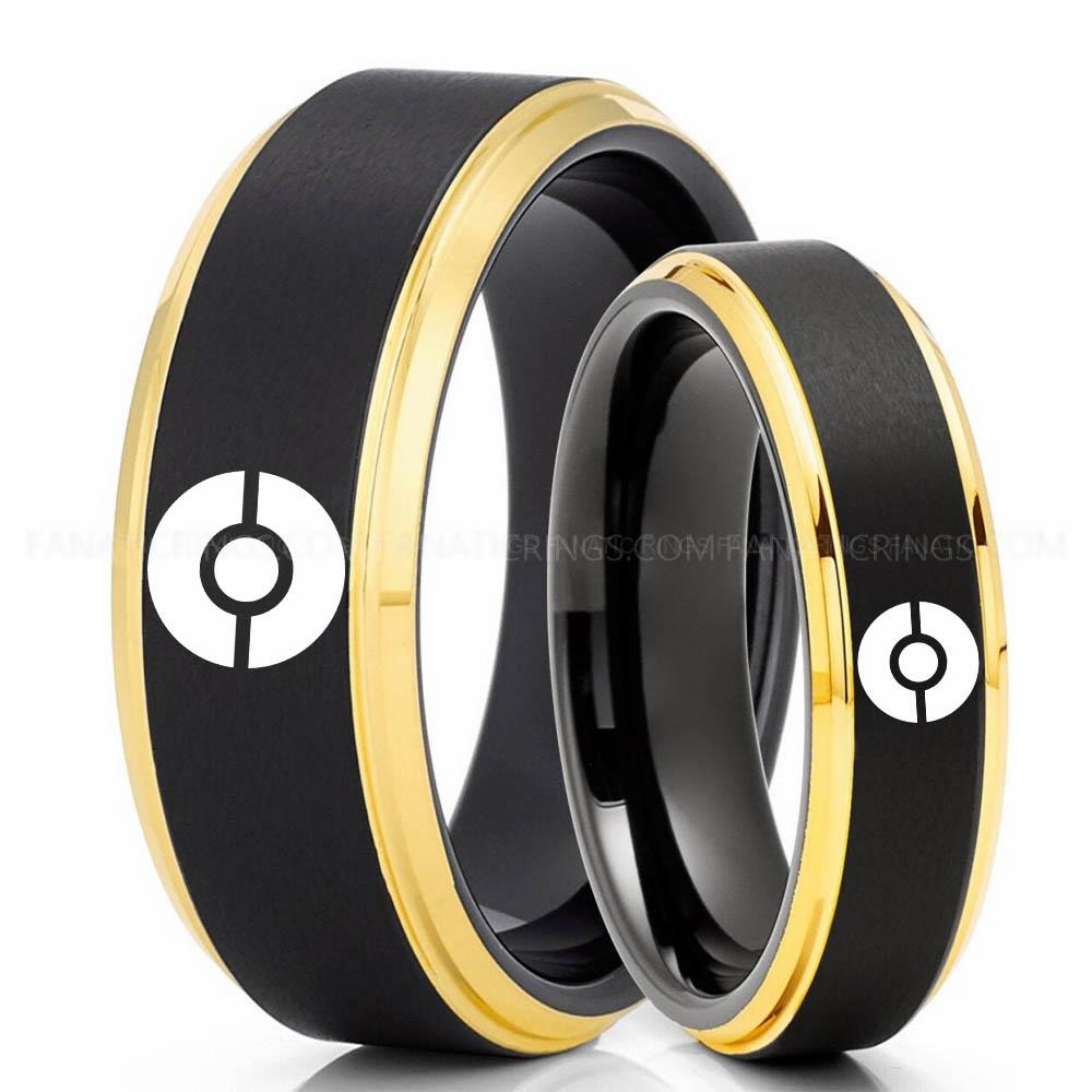 Pokemon Black Yellow (3) Pokémon Rings, Couple Rings, Pokémon Wedding Bands, Pokémon Wedding Rings, Pokémon Jewelry - Image 1