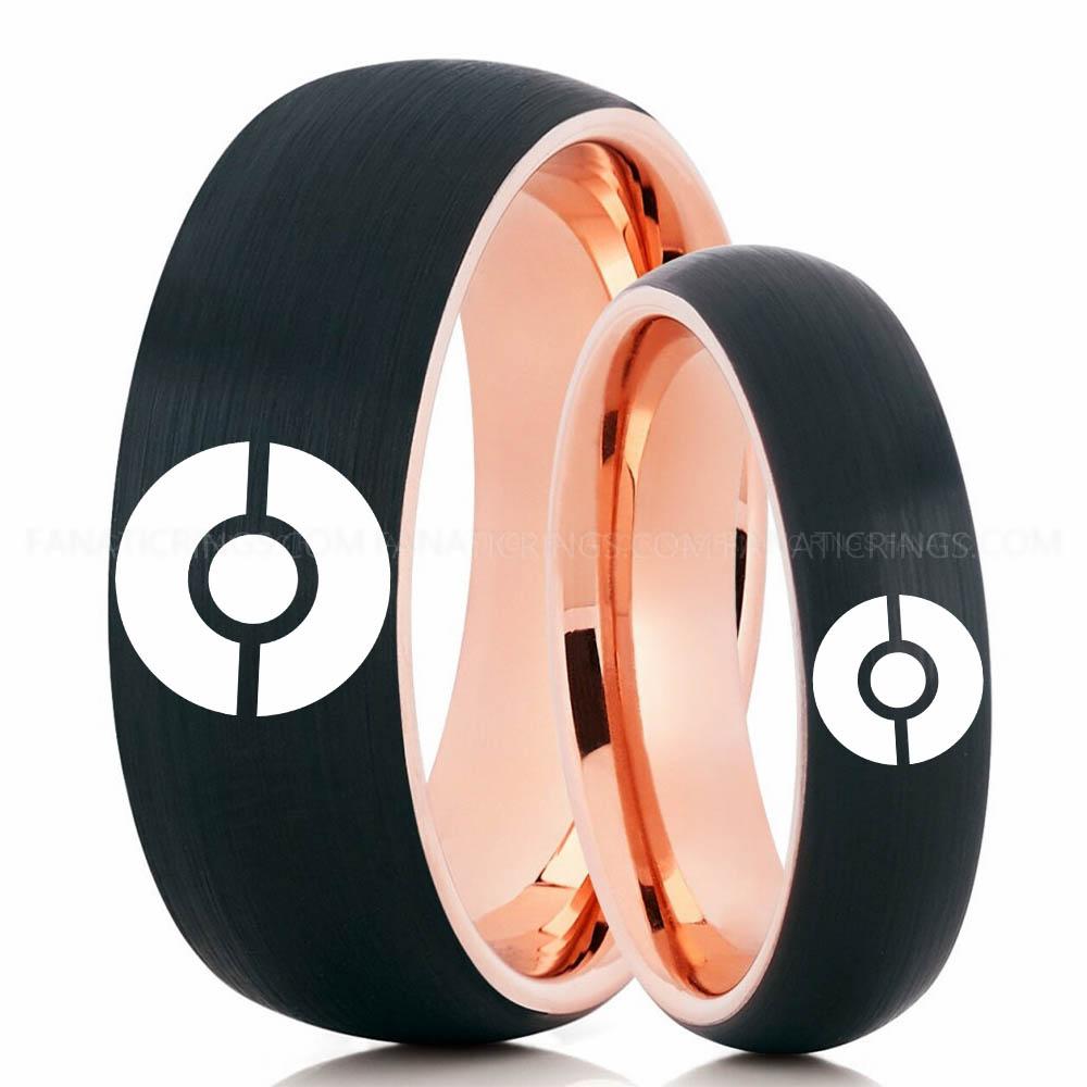 Pokemon Couple Black Pink (2) Pokémon Ring, Pokémon Wedding Band, Pokémon Wedding Ring, Pokémon Jewelry - Image 1