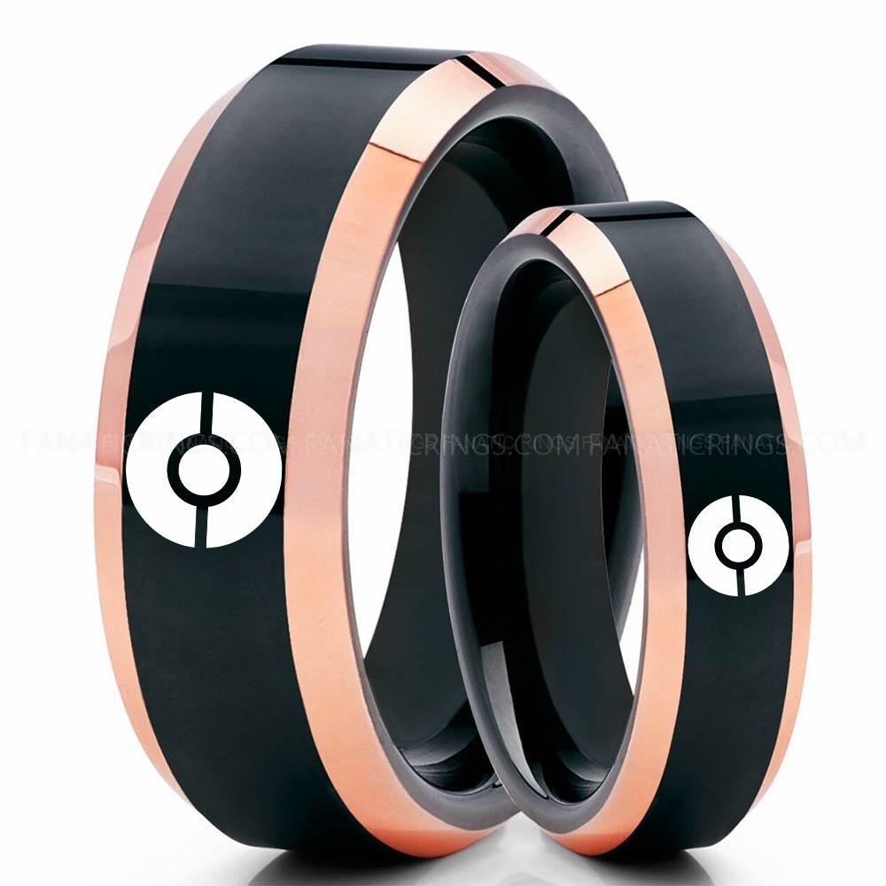 Pokemon Couple Black Pink (3) Pokémon Rings, Couple Rings, Pokémon Wedding Bands, Pokémon Wedding Rings, Pokémon Jewelry - Image 1