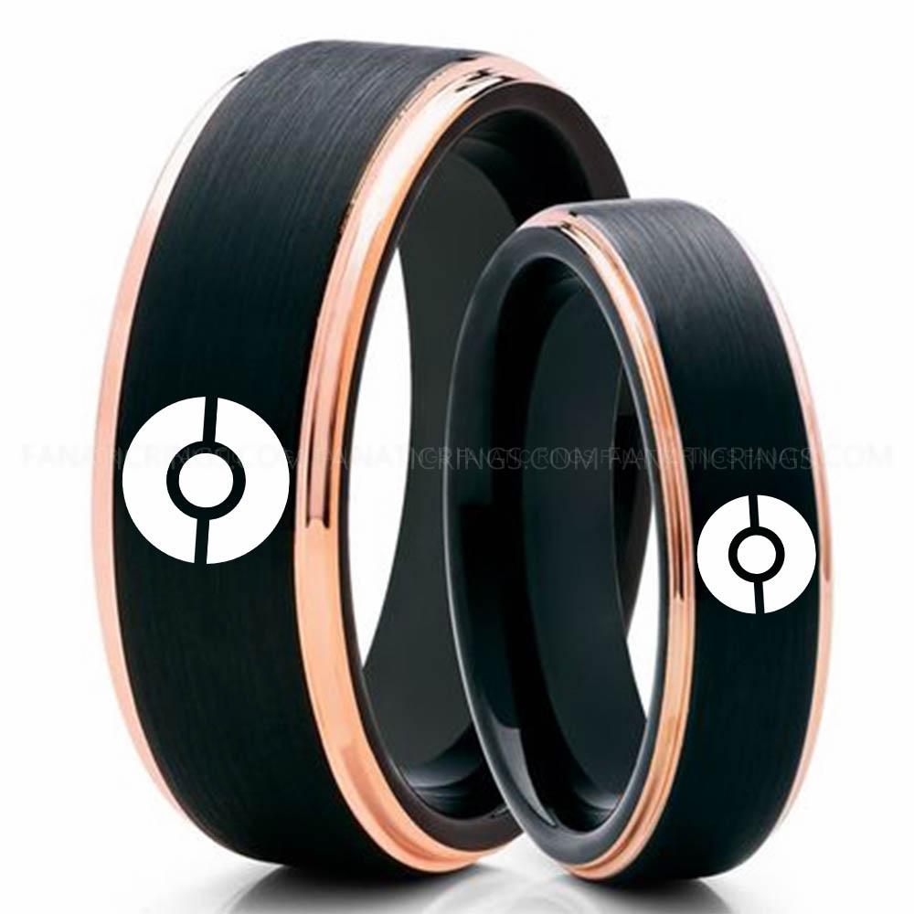 Pokemon Couple Black Pink Pokémon Rings, Couple Rings, Pokémon Wedding Bands, Pokémon Wedding Rings, Pokémon Jewelry - Image 1