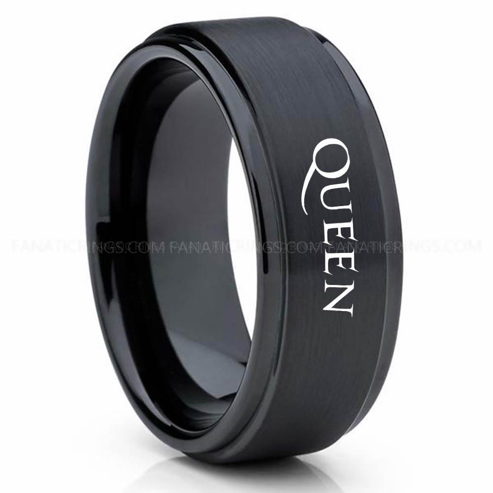 Queen Black 3 Queen Ring, Queen Wedding Band, Queen Wedding Ring, Rock and Roll Jewelry - Image 1
