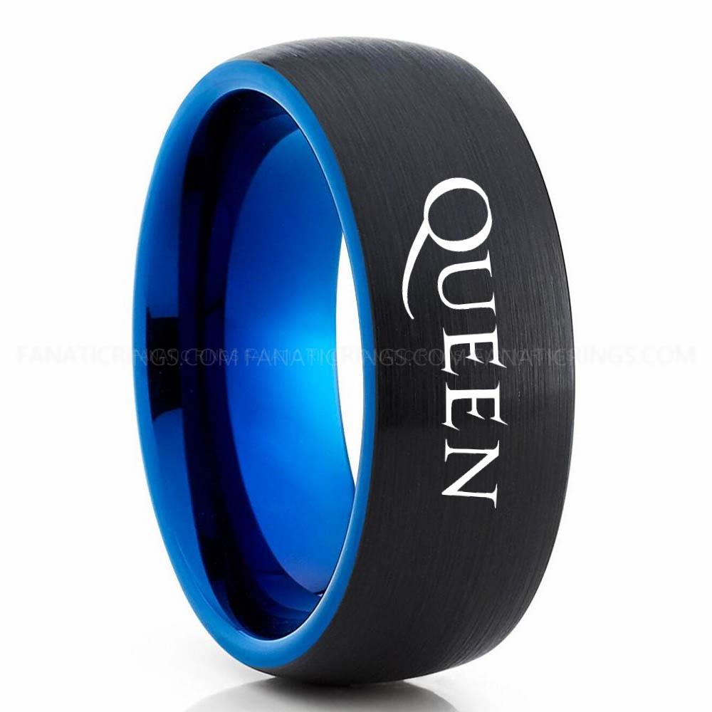 Queen Black Blue 2 Queen Ring, Queen Wedding Band, Queen Wedding Ring, Rock and Roll Jewelry - Image 1