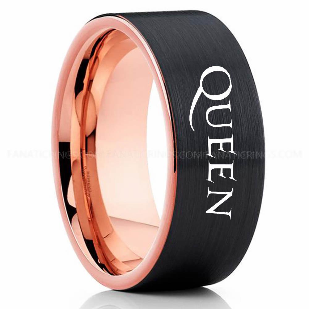 Queen Black Blue 4 Queen Ring, Queen Wedding Band, Queen Wedding Ring, Rock and Roll Jewelry - Image 1