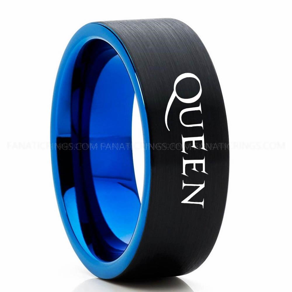 Queen Black Blue Queen Ring, Queen Wedding Band, Queen Wedding Ring, Rock and Roll Jewelry - Image 1
