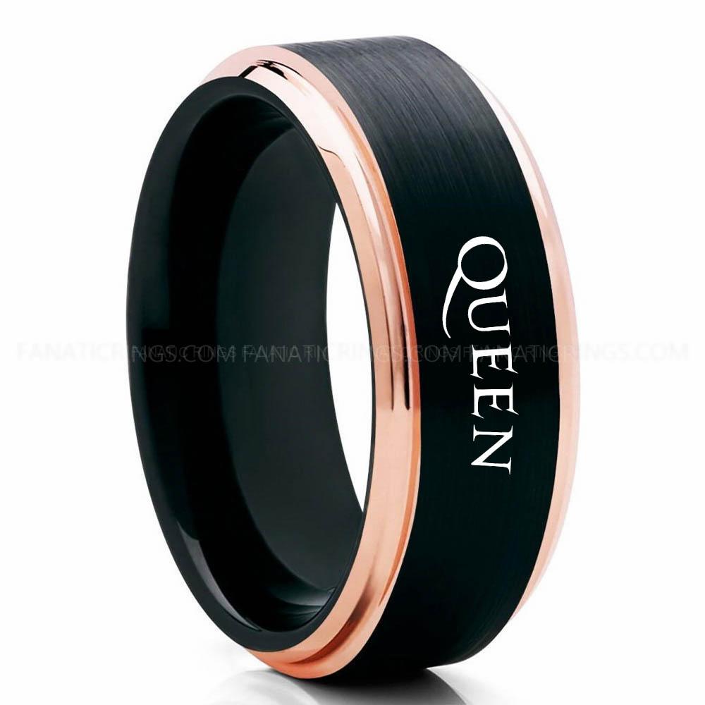 Queen Black Pink 3 Queen Ring, Queen Wedding Band, Queen Wedding Ring, Rock and Roll Jewelry - Image 1