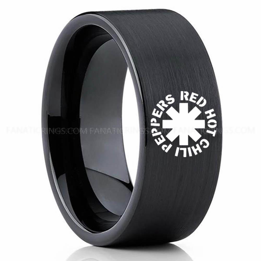 Red Chili Pepper Hot Black 2 Red Hot Chili Peppers Ring, Red Hot Chili Peppers Wedding Band, Red Hot Chili Peppers Wedding Ring, Red Hot Chili Peppers Jewelry - Image 1
