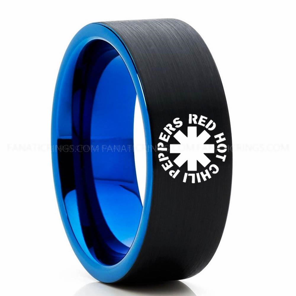 Red Chili Pepper Hot Black Blue 3 Red Hot Chili Peppers Ring, Red Hot Chili Peppers Wedding Band, Red Hot Chili Peppers Wedding Ring, Red Hot Chili Peppers Jewelry - Image 1