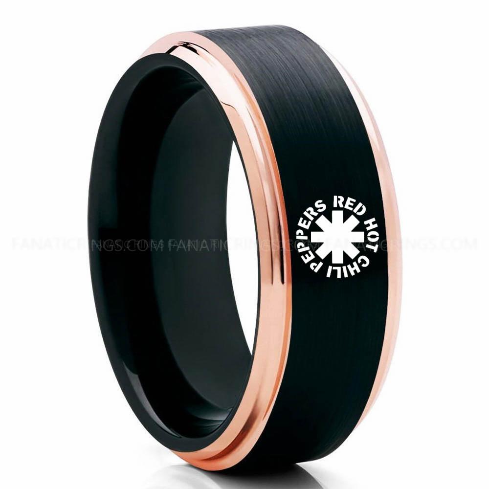 Red Chili Pepper Hot Black Pink 2 Red Hot Chili Peppers Ring, Red Hot Chili Peppers Wedding Band, Red Hot Chili Peppers Wedding Ring, Red Hot Chili Peppers Jewelry - Image 1