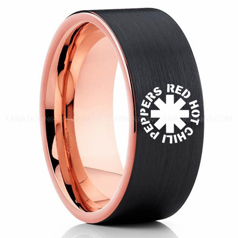 Red Chili Pepper Hot Black Pink Red Hot Chili Peppers Ring, Red Hot Chili Peppers Wedding Band, Red Hot Chili Peppers Wedding Ring, Red Hot Chili Peppers Jewelry - Image 1