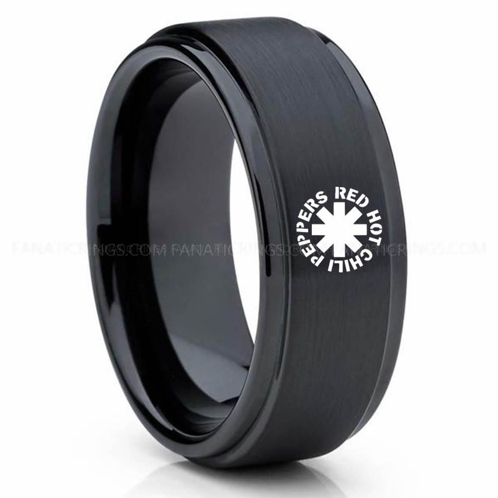 Red Chili Pepper Hot Black Red Hot Chili Peppers Ring, Red Hot Chili Peppers Wedding Band, Red Hot Chili Peppers Wedding Ring, Red Hot Chili Peppers Jewelry - Image 1