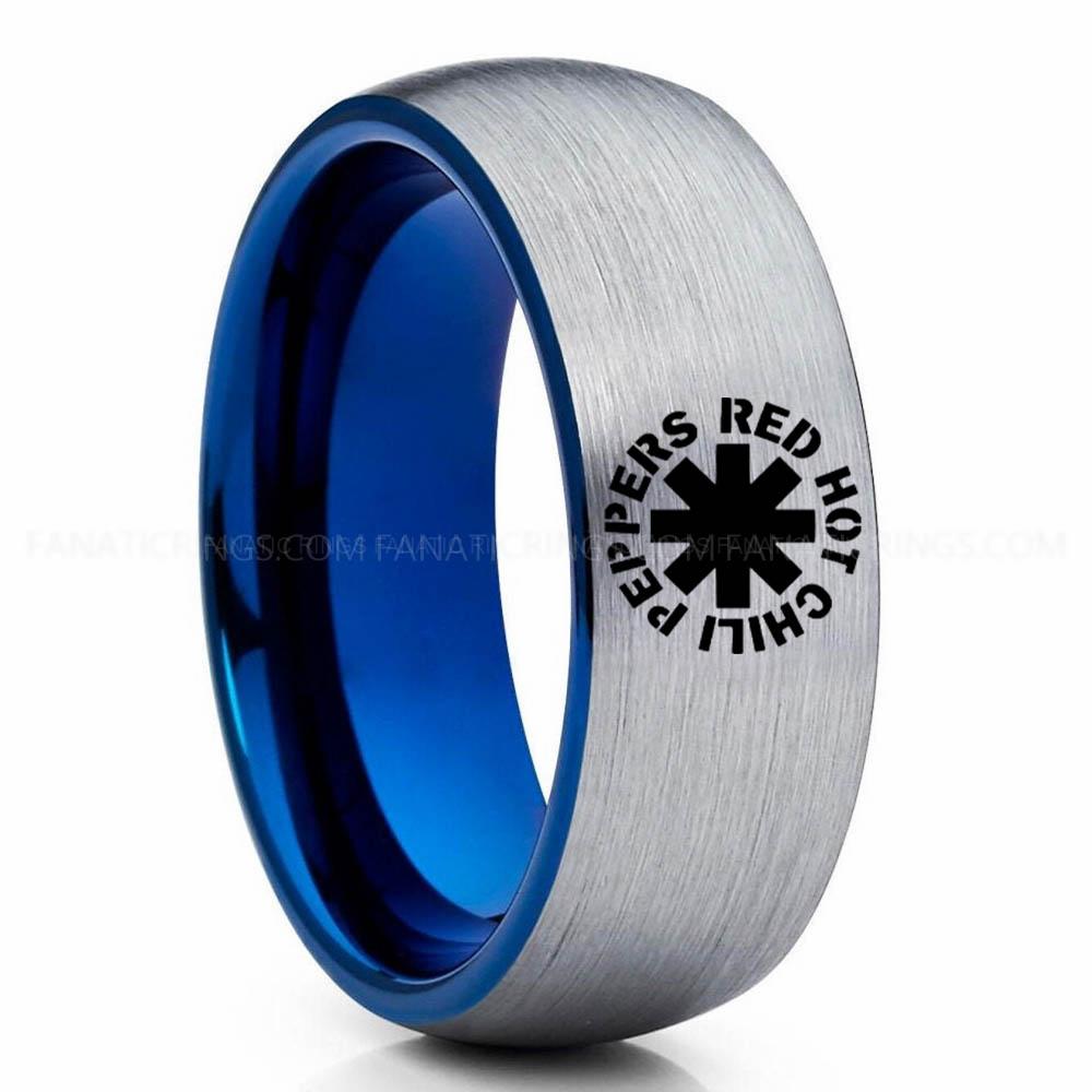 Red Chili Pepper Hot Silver Blue Red Hot Chili Peppers Ring, Red Hot Chili Peppers Wedding Band, Red Hot Chili Peppers Wedding Ring, Red Hot Chili Peppers Jewelry - Image 1
