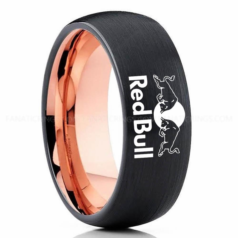 Redbull Black Pink 2 Red Bull Ring, Red Bull Wedding Band, Red Bull Wedding Ring, Red Bull Jewelry - Image 1