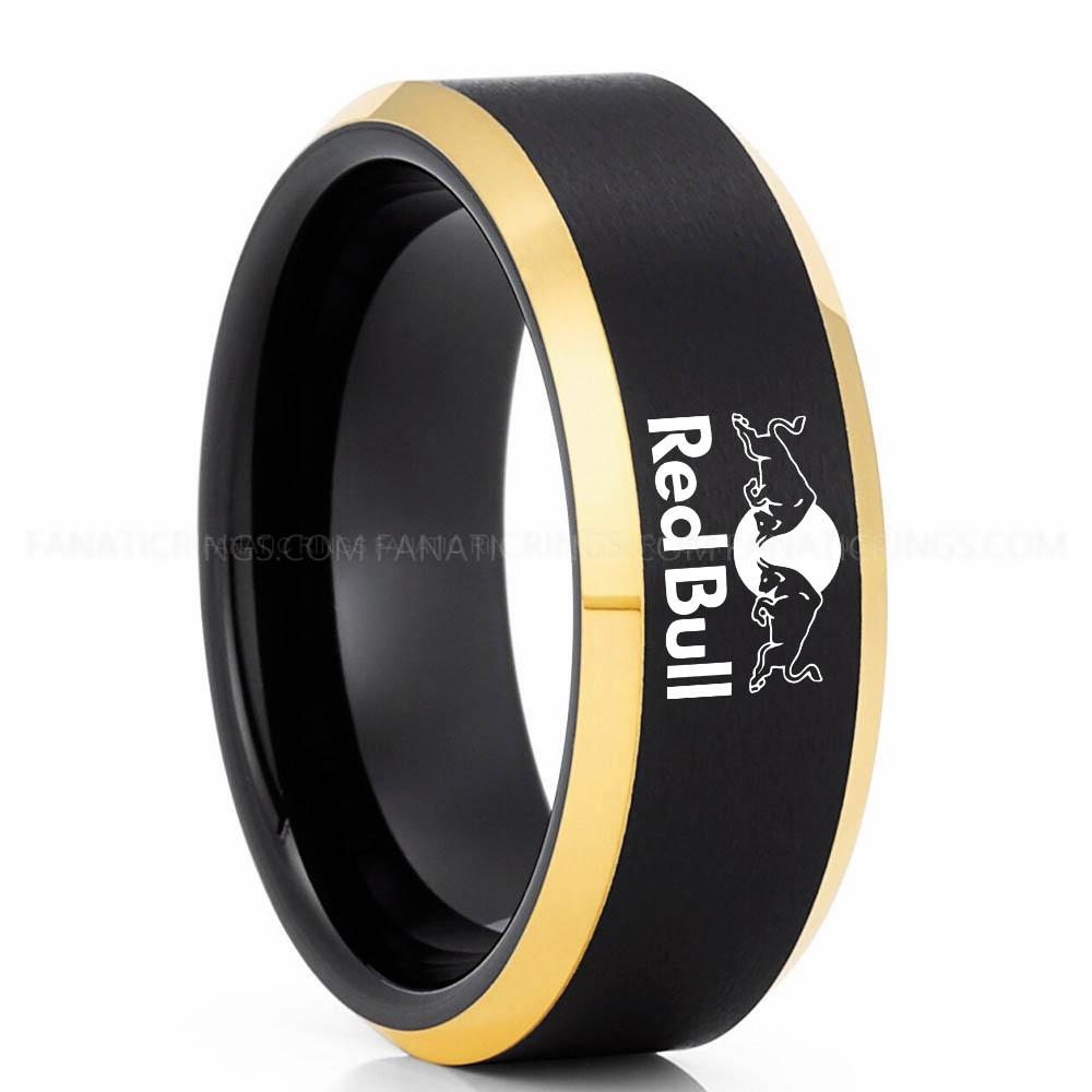 Redbull Black Yellow Red Bull Ring, Red Bull Wedding Band, Red Bull Wedding Ring, Red Bull Jewelry - Image 1