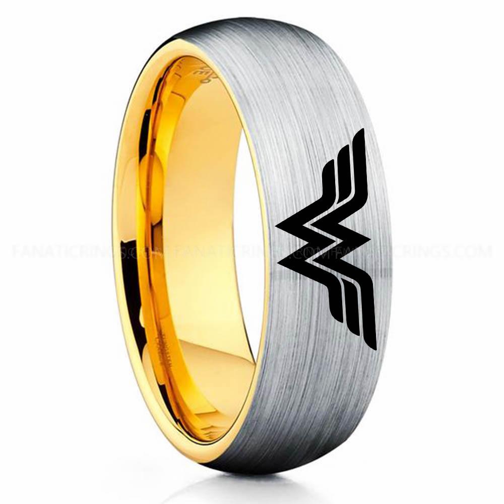 Silver Yellow Wonder Woman Wonder Woman Ring, Wonder Woman Wedding Ring, Wonder Woman Wedding Band, Silver Wedding Ring, Wonder Woman Jewelry - Image 1
