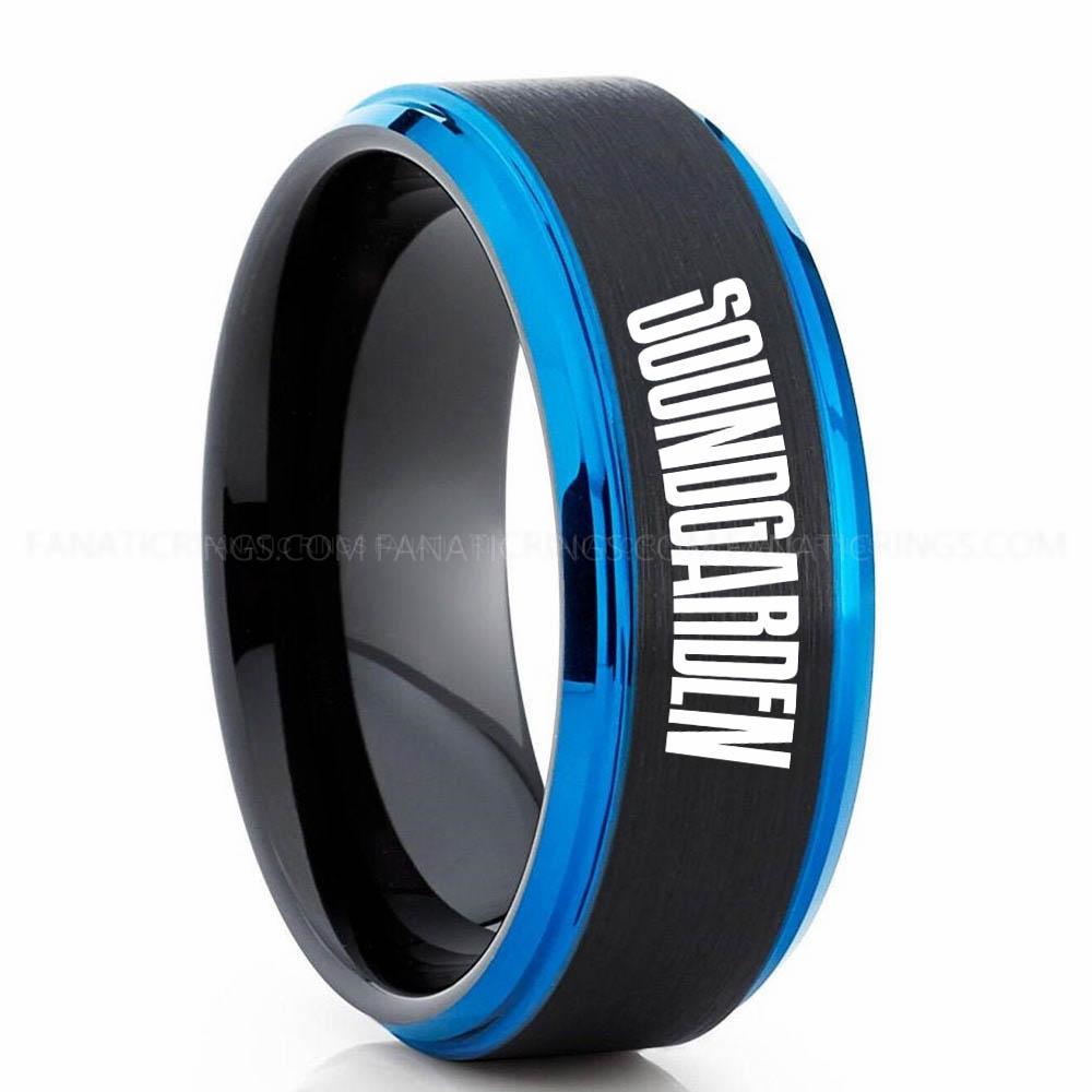 Soundgarden Black Blue Soundgarden Ring, Soundgarden Wedding Band, Soundgarden Wedding Ring, Soundgarden Jewelry - Image 1